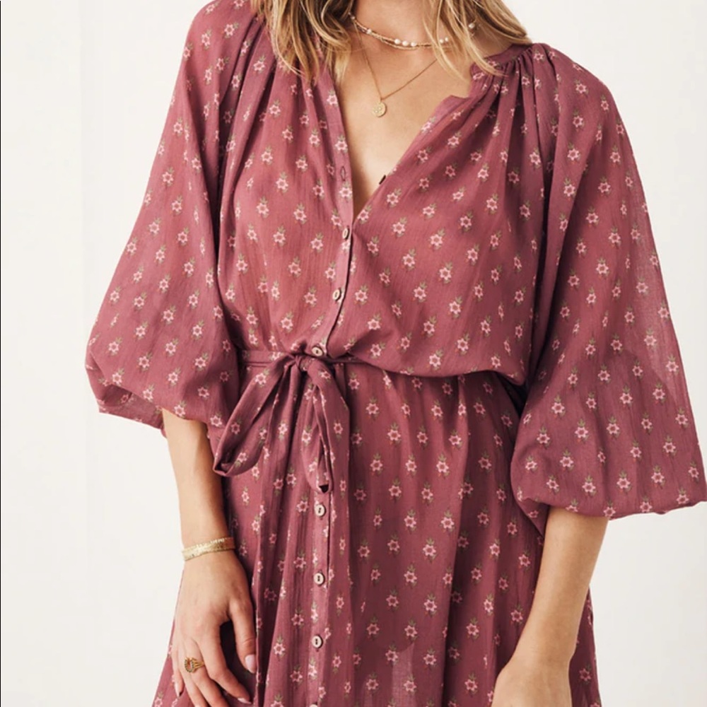๐๏ธ Spell Utopia Button Through Midi Dress in Berry - Picture 4 of 12